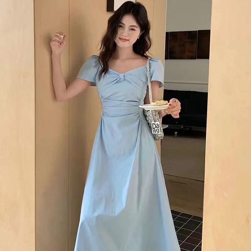 French Dress 2025 New Style Women Summer Temperament Slim Short-sleeved Midi Skirt