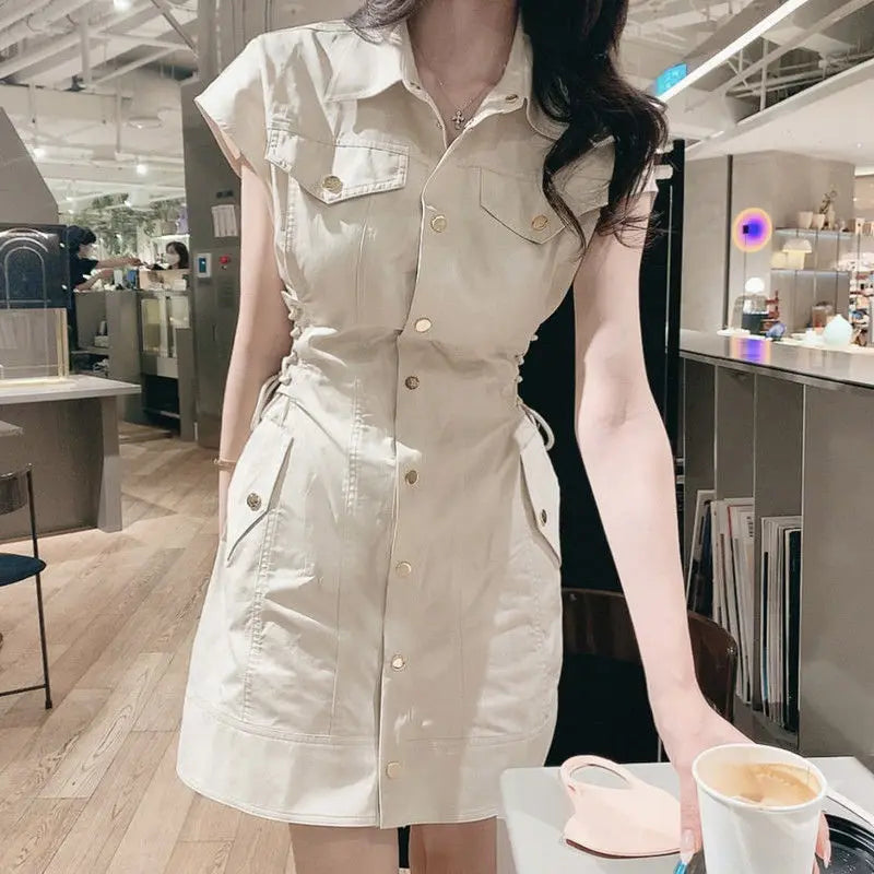 Summer Women's Denim Skirt French Retro High-end White Short Skirt Niche Design Small Fragrant Waist Dress  Dress for Women