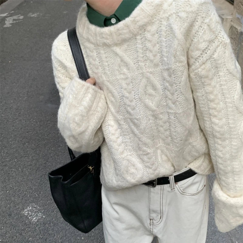 Autumn and Winter Women's New Crew Neck Knitted Long-sleeved Sweater Fashion Casual Retro Office Top Knitwear