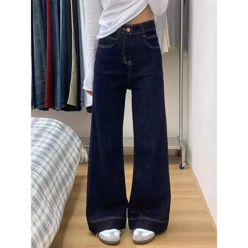 Autumn Spring Straight Jeans Women Denim Pants Vintage Denim Trousers Fashion Female Bllue Wide Leg Jeans Casual Pants