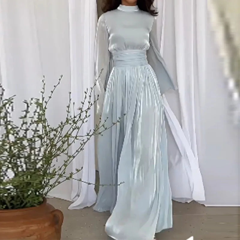 Round Neck French Light Luxury High-end Silk Dress 2025 Summer Fashion Elegant Maxi Dress