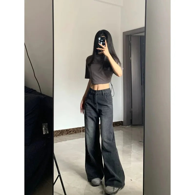 Loose Wide Leg Womens Jeans High Waist Stretchy Comfort Fit Flowy Trousers Black Gray Casual Spring Summer New Arrivals