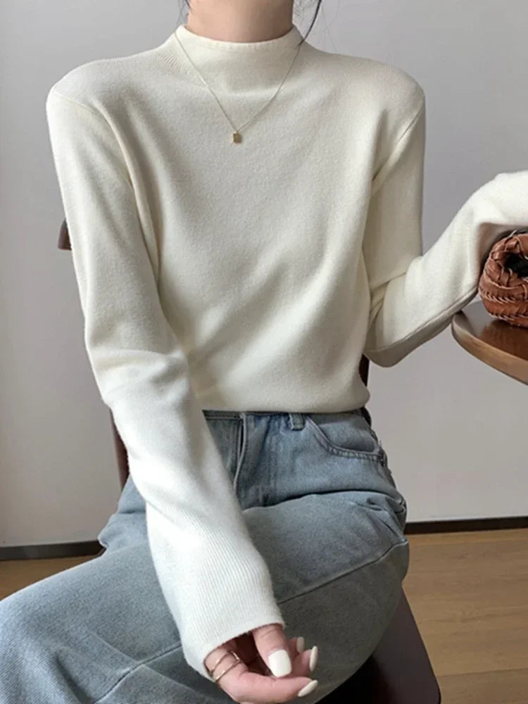 2025 Autumn Winter Fashion Slim Jumpers Top Solid Sweater Women Turtleneck Knitted Pullovers Harajuku Soft Warm Knitwear Sweater