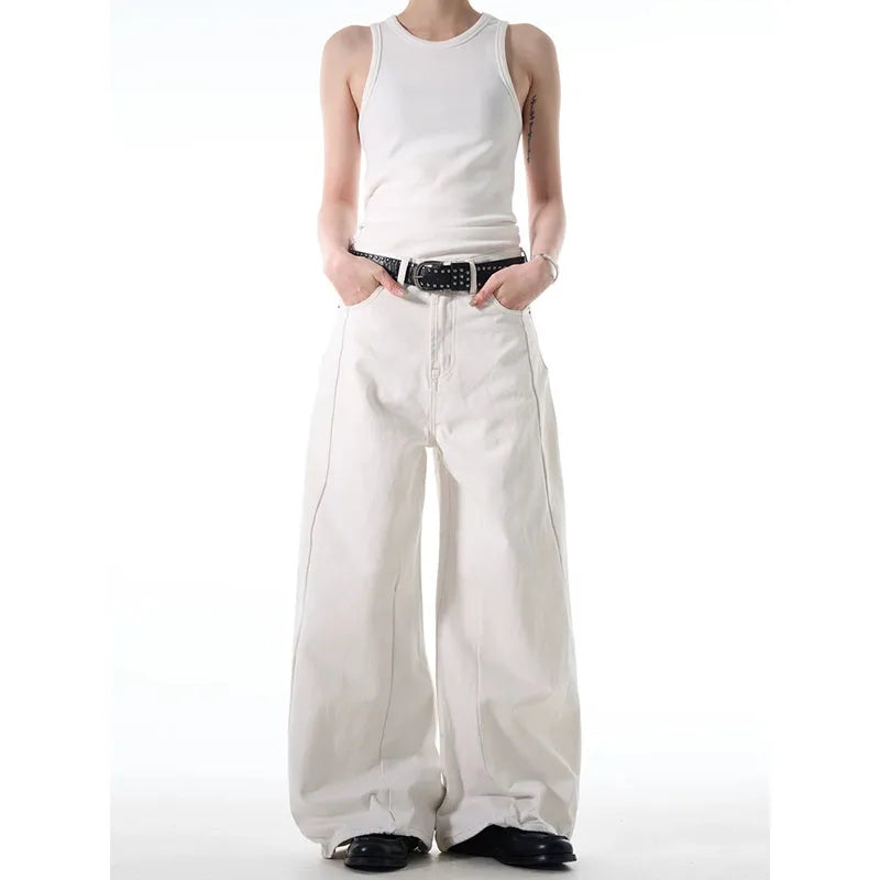 White Jeans Women Y2K Baggy Woman Vintage High Waisted Jeans Straight Streetwear Casual Loose Big Size Wide Leg Denim Pants