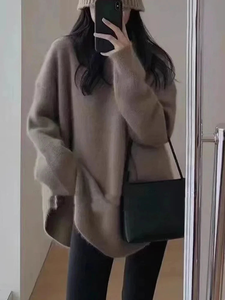 Autumn Winter Long Sleeve Knitted Pullover Women Sweater New Fashion Casual Loose O Neck Jumper Solid Simple Elegant Top Clothes