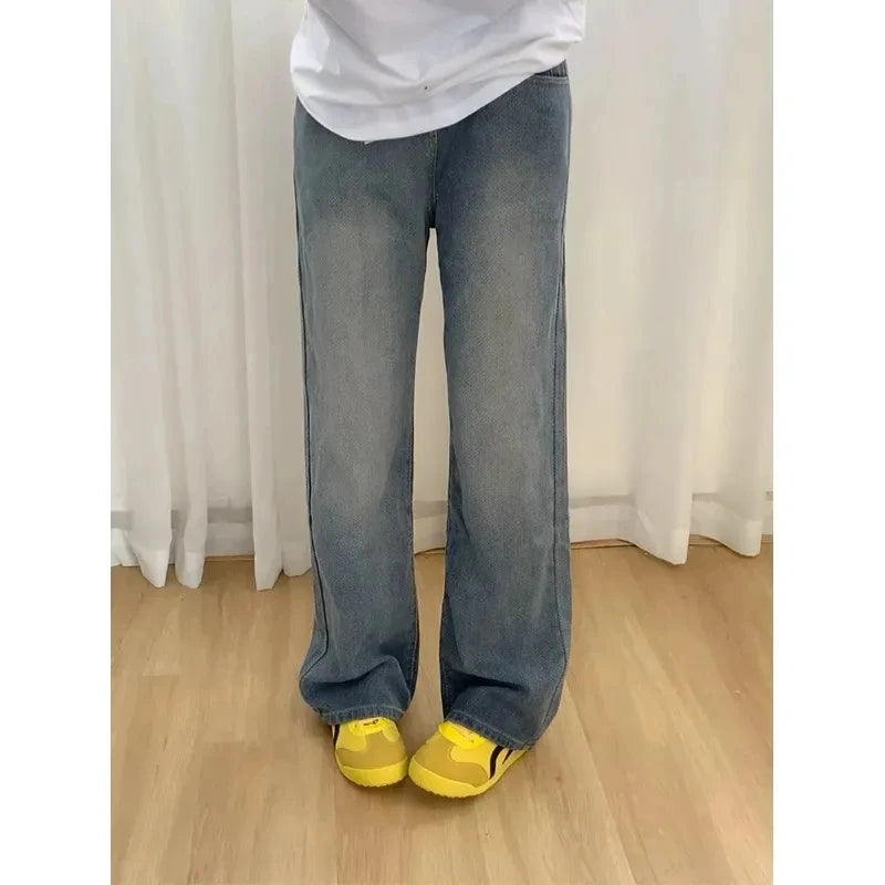 Casual Slim Fit Womens Jeans Loose Comfortable Highwaisted Straight Tube Denim Pants AllMatch Wide Leg European American