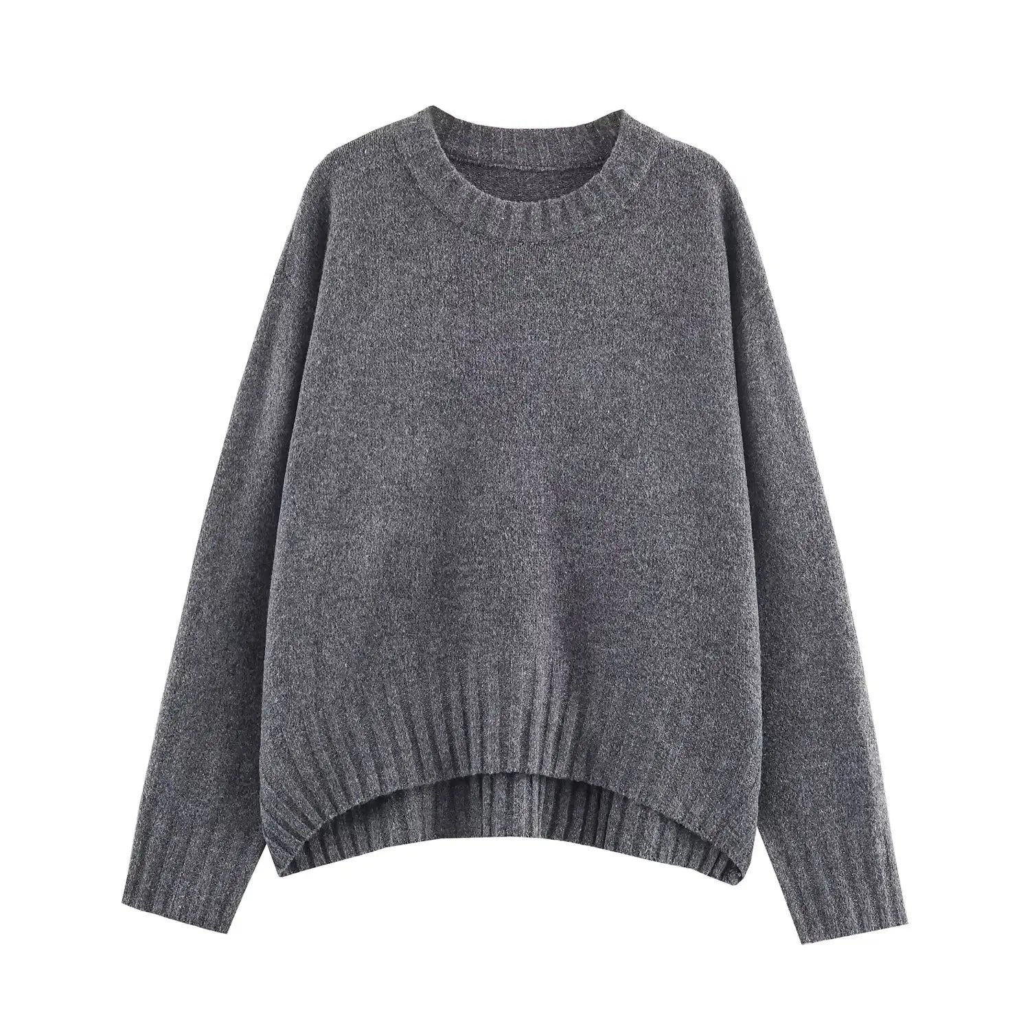 Women's New Arrival Knitwear Crew Neck Loose-Fit Cropped Sweater Autumn/Winter Relaxed Style Slimming Ribbed Knitwear
