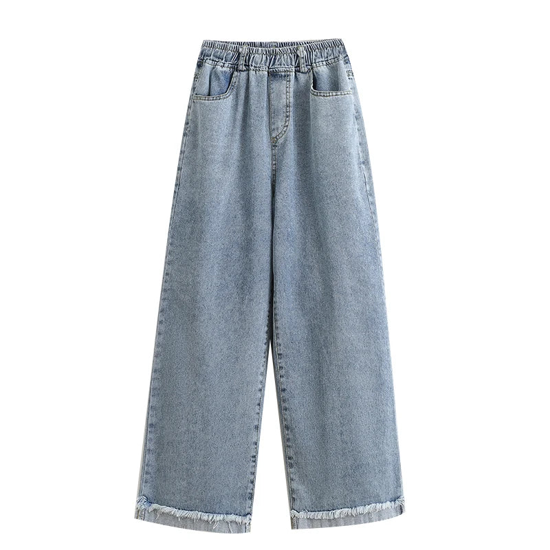 Spring Fall Casual Oversize Denim Pants 2025 Plus Size Hight Waist Wide Leg Jeans Women Korean Streetwear Washed Pants
