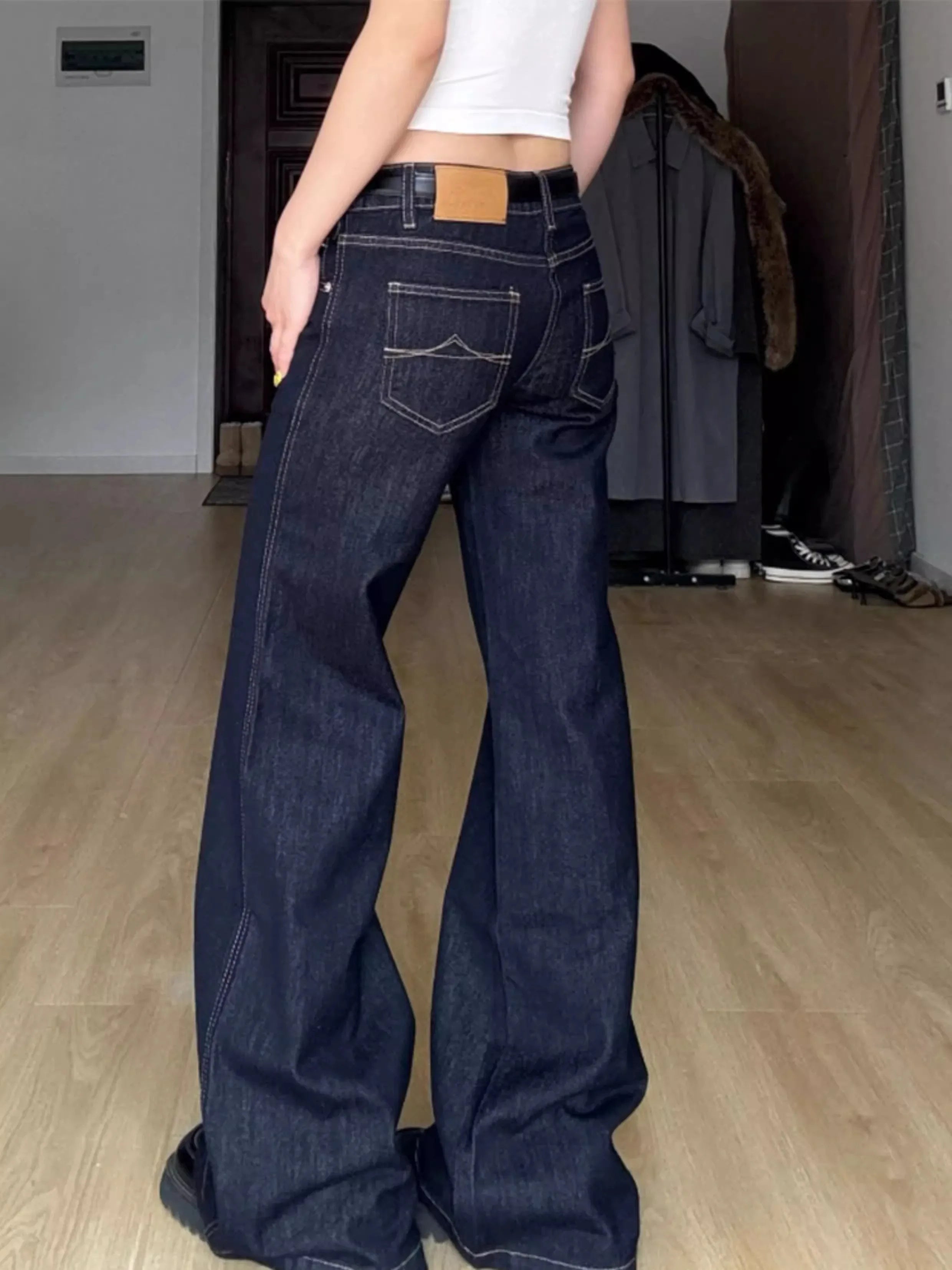 Woman Low Waist Vintage Casual Flare Jeans Slim Fit Bell Bottom Pants Lady Fashion Blue Denim Trousers