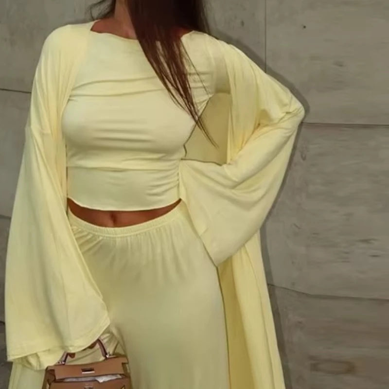 Women's 2025 Summer New Casual Long Cardigan Long Sleeve Top High - waisted Trousers Fashion Set