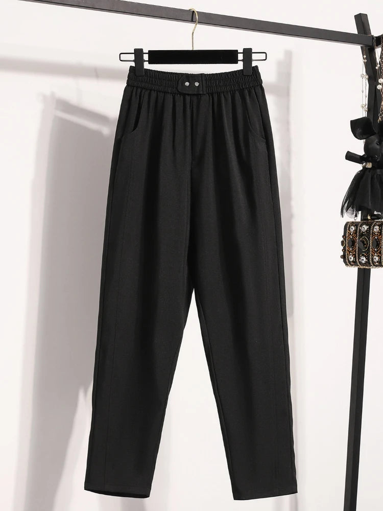 2025 Spring and Autumn New Korean High-Waisted Wide Leg Trousers Plus Size Women Pants Straight Leg Versatile Suit Pants